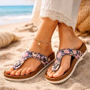 Birkenstock Gizeh Floral Thong Leather Sandals EU 40 Boho Summer Casual Vacay
